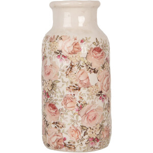 Clayre & Eef Vaas 6CE1930L Beige Roze Ø 15x32 cm Keramiek Roos Decoratie