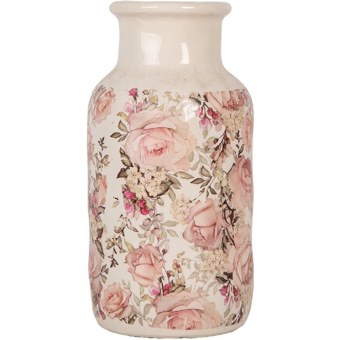 Clayre & Eef 6CE1930M Vaas Beige Roze Bloemenpatroon Ø 14x26 cm Keramiek