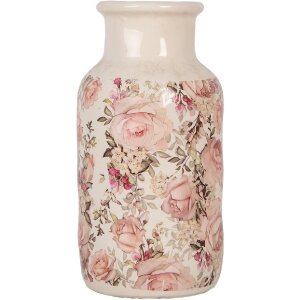 Clayre & Eef 6CE1930M Vaas Beige Roze Bloemenpatroon Ø 14x26 cm Keramiek