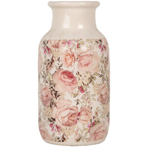 Clayre & Eef 6CE1930M Vaas Beige Roze Bloemenpatroon Ø 14x26 cm Keramiek