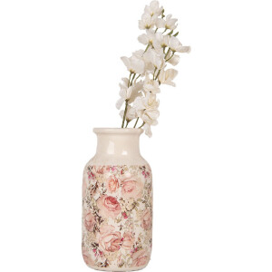 Clayre & Eef 6CE1930M Vaas Beige Roze Bloemenpatroon Ø 14x26 cm Keramiek