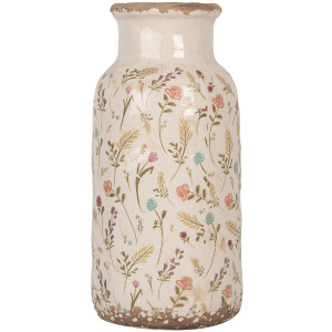 Clayre & Eef 6CE1931L Vaas Beige Roze Ø 15x32 cm Keramiek Landelijke Stijl