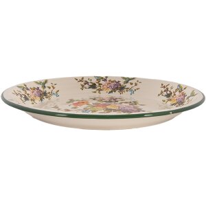 Clayre & Eef 6EM0006 Decoratiebord Emaille Beige Groen Ø 30 cm