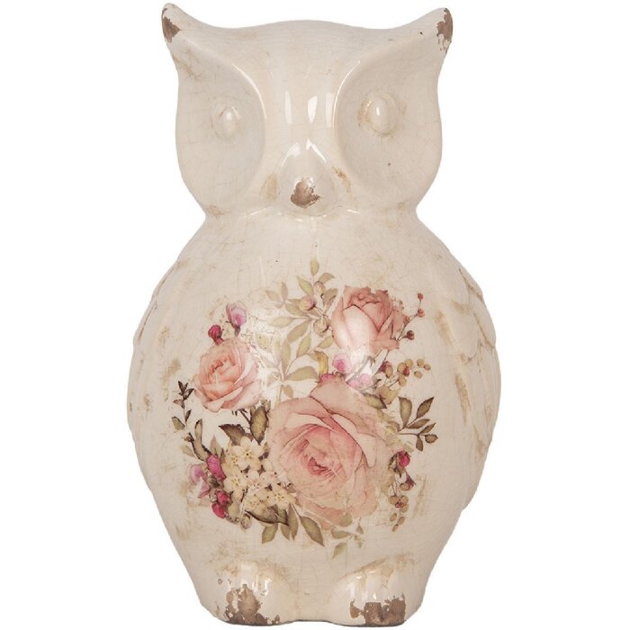 Clayre & Eef 6CE1961L Decoratieve Uil Keramiek Beige Roze 13x12x22 cm