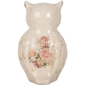 Clayre & Eef 6CE1961L Decoratieve Uil Keramiek Beige Roze 13x12x22 cm