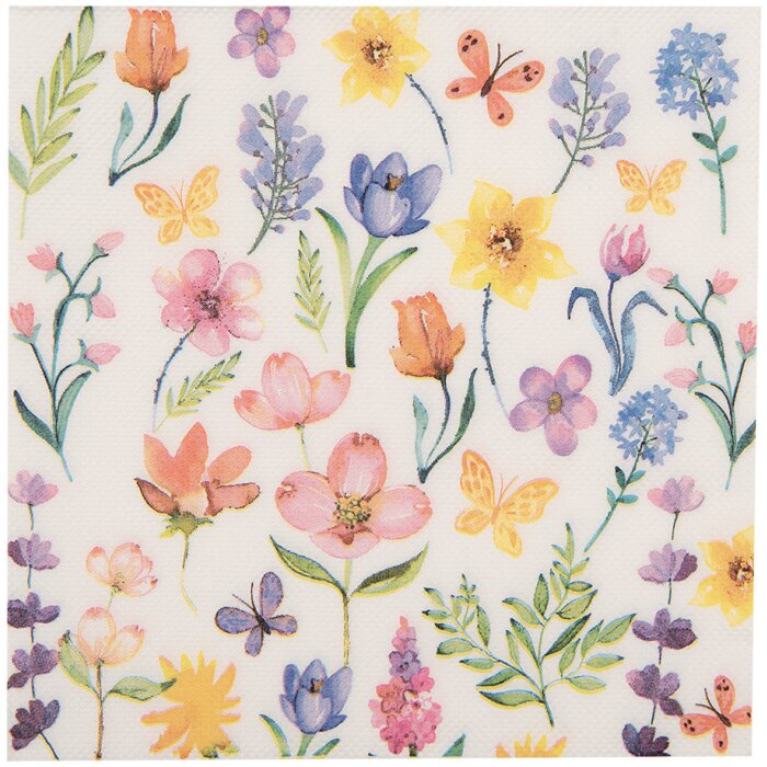 Clayre & Eef 73074 Papieren Servetten Bloempatroon 33x33 cm Wit Roze Geel Groen