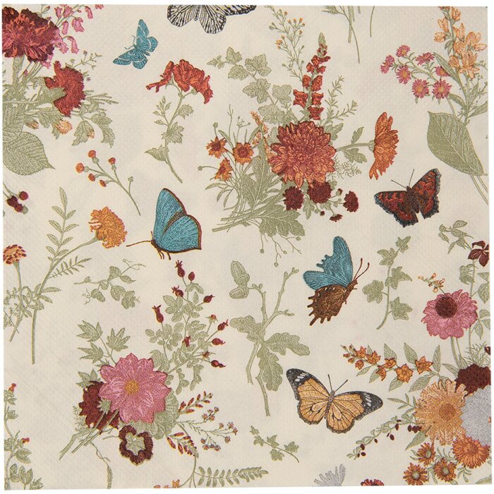Clayre & Eef 73081 Papieren Servetten 33x33 cm Beige Roze Bloemmotief