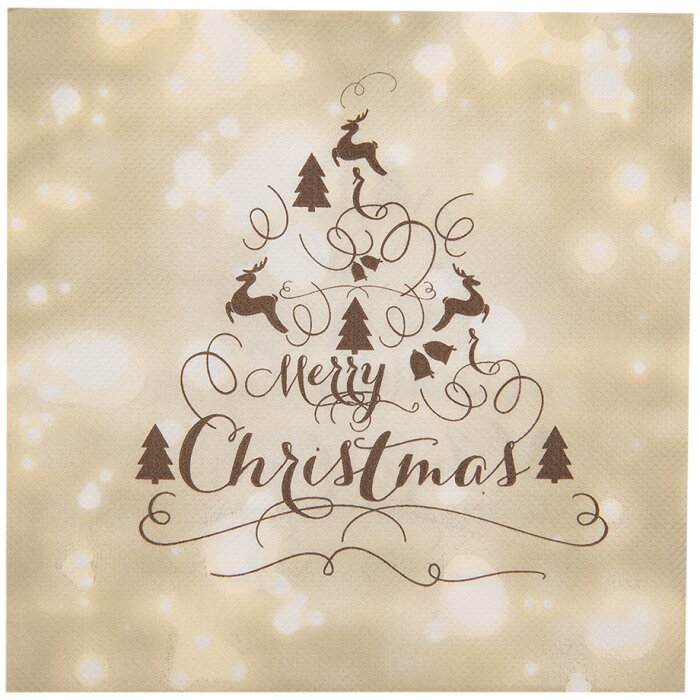 Clayre & Eef 73084 Papieren Servetten Beige Vrolijk Kerstfeest 33x33 cm 20 stuks
