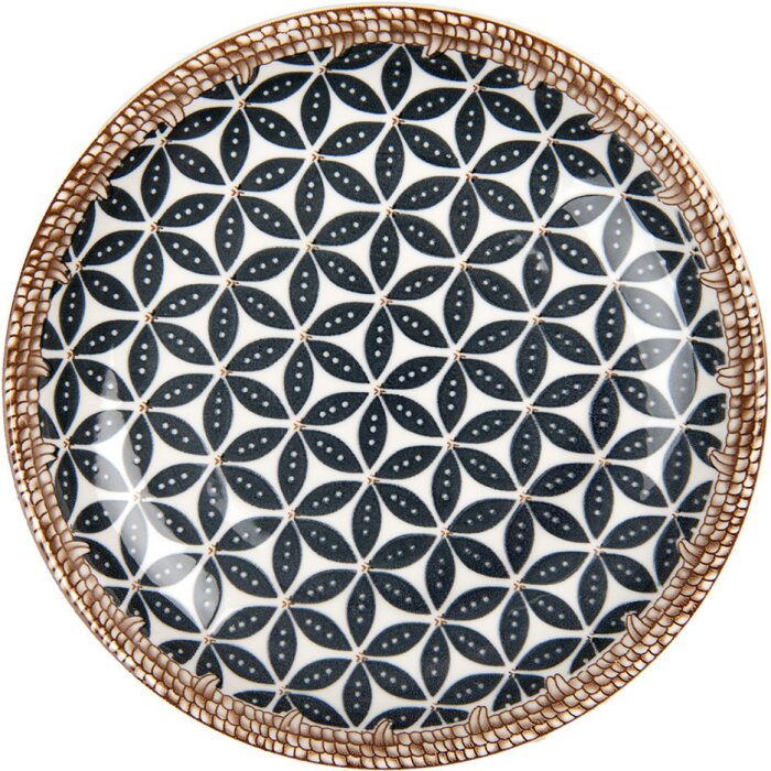 Clayre & Eef 6CEDP0168 Bord Ø 21 cm boho design keramiek wit-zwart