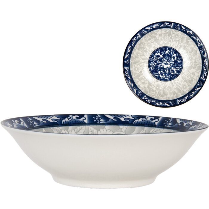 Clayre & Eef 6CEPS0001 Keramische Kom Wit Blauw Ø 21 cm 600 ml
