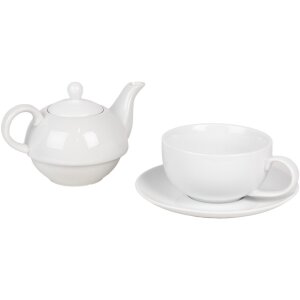 Clayre & Eef 6CETEFO0001 Thee-voor-Eén-Set Wit Keramisch Landelijk Stijl 350ml 250ml