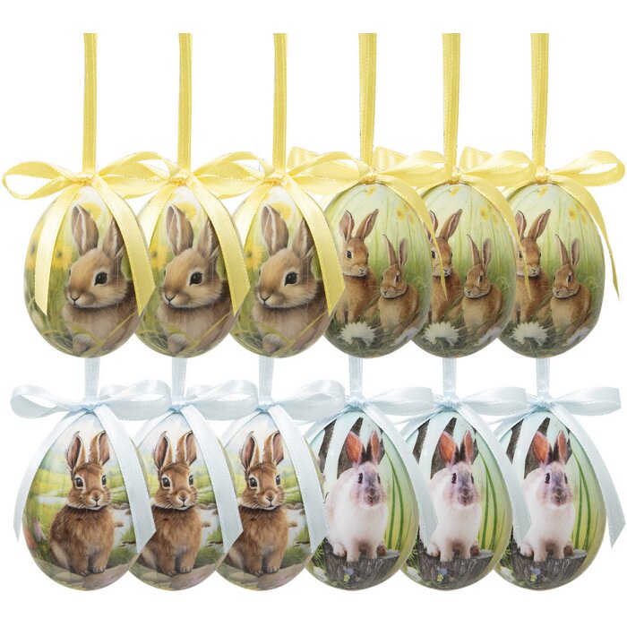 Clayre & Eef 65902 Decoratiehanger Ei Set 12 Ø 4x5 cm Veelkleurig Plastic