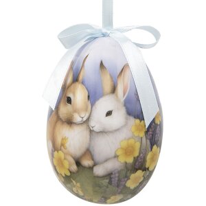 Clayre & Eef 65911 Decoratiehanger eierset 6 Ø 7x10 cm Paasdesign dierenmotieven