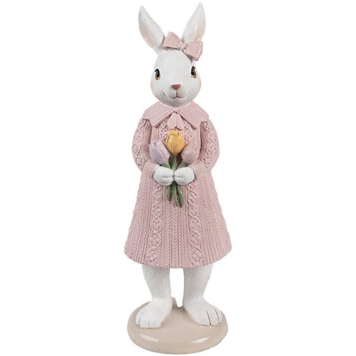Clayre & Eef 6PR4411 Decoratief Konijn Wit Roze 8x8x23 cm Polyresin