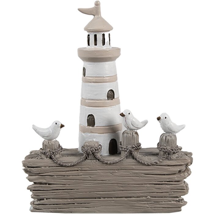 Clayre & Eef 6PR4422 Decoratieve Vuurtoren Wit Bruin 10x4x12 cm Polyresin