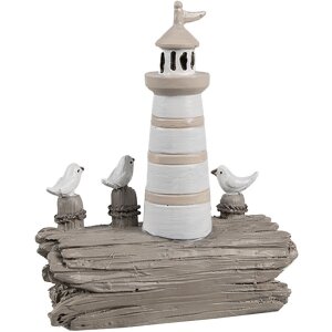 Clayre & Eef 6PR4422 Decoratieve Vuurtoren Wit Bruin 10x4x12 cm Polyresin