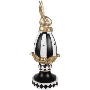 Clayre & Eef 6PR5192 Decoratief Ei Zwart Wit Goud 13x12x34 cm Polyresin