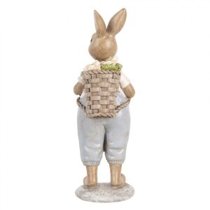 Clayre & Eef 6PR5249 Decoratief Konijn Beige Blauw 6x6x17 cm Landelijke Stijl