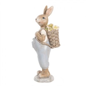 Clayre & Eef 6PR5249 Decoratief Konijn Beige Blauw 6x6x17 cm Landelijke Stijl