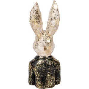 Clayre & Eef 6PR5488 Decoratieve Borstbeeld Konijn Wit Groen 13x12x32 cm