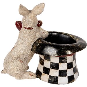 Clayre & Eef 6PR5492 Decoratief Konijn met Hoge Hoed Beige Zwart 25x16x23 cm