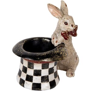 Clayre & Eef 6PR5492 Decoratief Konijn met Hoge Hoed Beige Zwart 25x16x23 cm