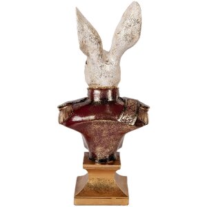 Clayre & Eef 6PR5498 Decoratie Borstbeeld Konijn Wit Rood 23x16x50 cm