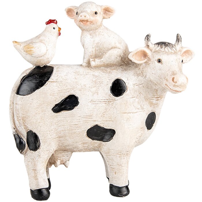 Clayre & Eef 6PR5273 Decoratief Koe met Varken en Kip Wit Zwart 12x5x13 cm