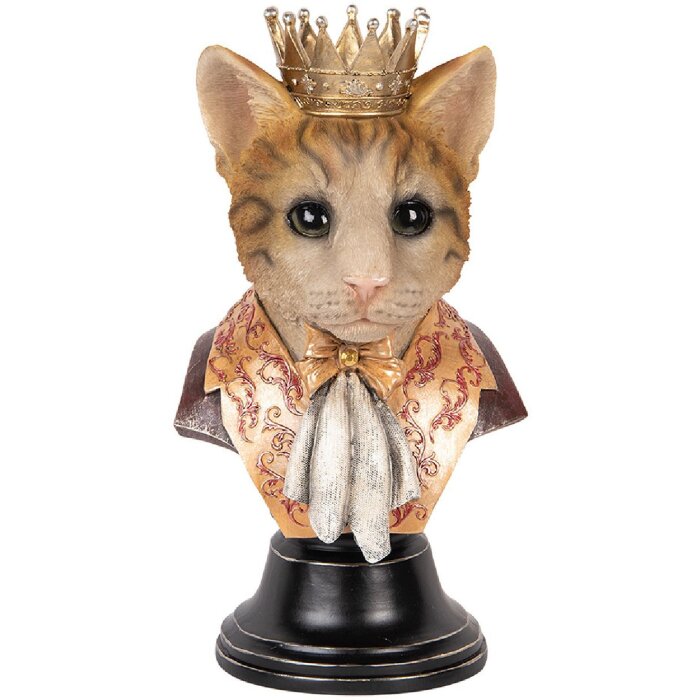 Clayre & Eef 6PR5107 Decoratieve Borstbeeld Kat Bruin Beige 20x19x37 cm Landelijke Stijl