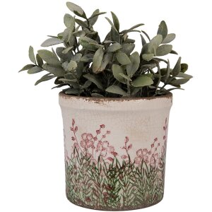 Clayre & Eef 6CE2017M Bloempot keramiek beige groen Ø 15x14 cm landelijke stijl