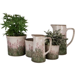 Clayre & Eef 6CE2017M Bloempot keramiek beige groen Ø 15x14 cm landelijke stijl