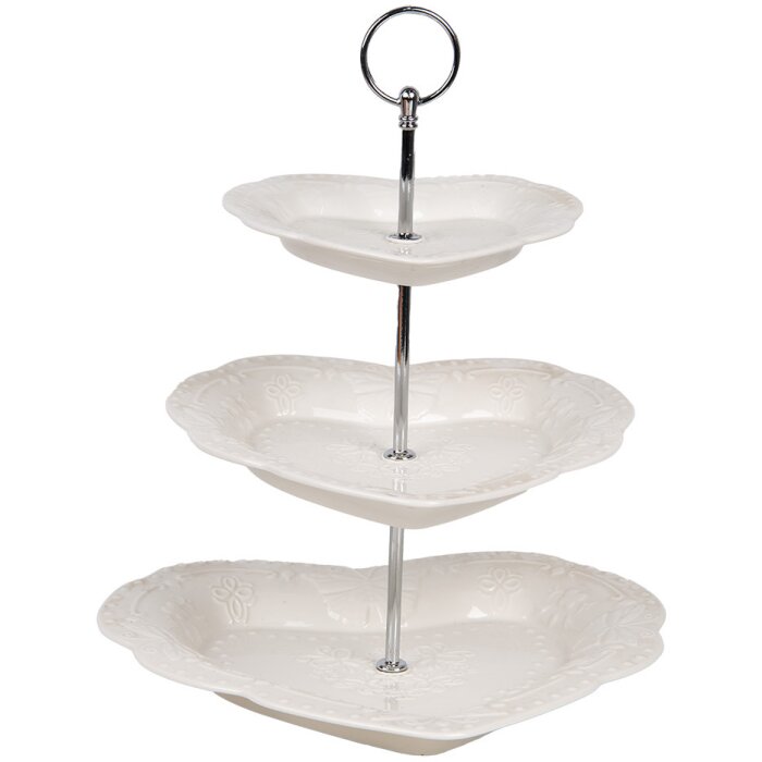 Clayre & Eef 6CE2048 Keramische etagere Wit Ø 26x31 cm Romantische stijl