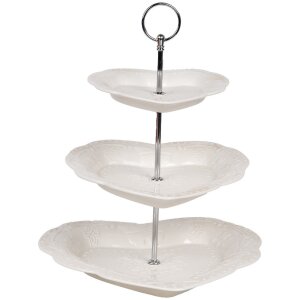 Clayre & Eef 6CE2048 Keramische etagere Wit Ø 26x31 cm Romantische stijl