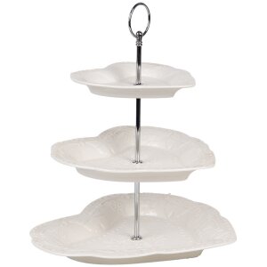 Clayre & Eef 6CE2048 Keramische etagere Wit Ø 26x31 cm Romantische stijl