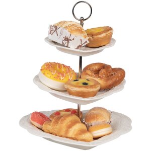 Clayre & Eef 6CE2048 Keramische etagere Wit Ø 26x31 cm Romantische stijl