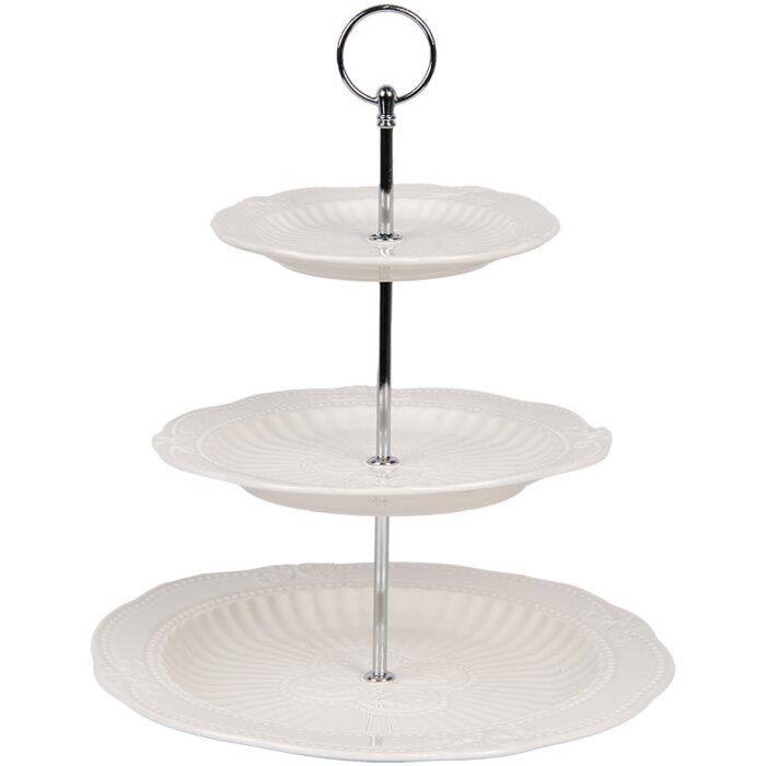 Clayre & Eef 6CE2049 Keramische etagere Wit Ø 26x31 cm Landelijke stijl