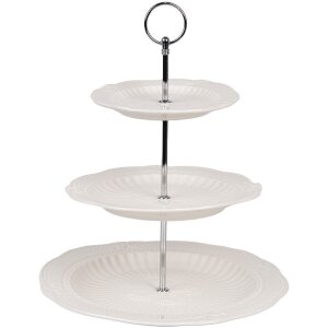 Clayre & Eef 6CE2049 Keramische etagere Wit Ø 26x31 cm Landelijke stijl