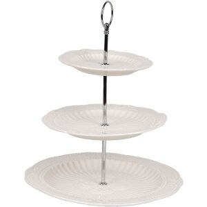 Clayre & Eef 6CE2049 Keramische etagere Wit Ø 26x31 cm Landelijke stijl