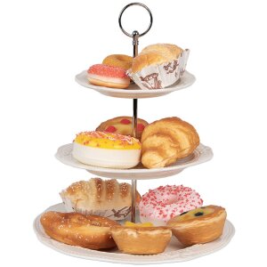 Clayre & Eef 6CE2049 Keramische etagere Wit Ø 26x31 cm Landelijke stijl
