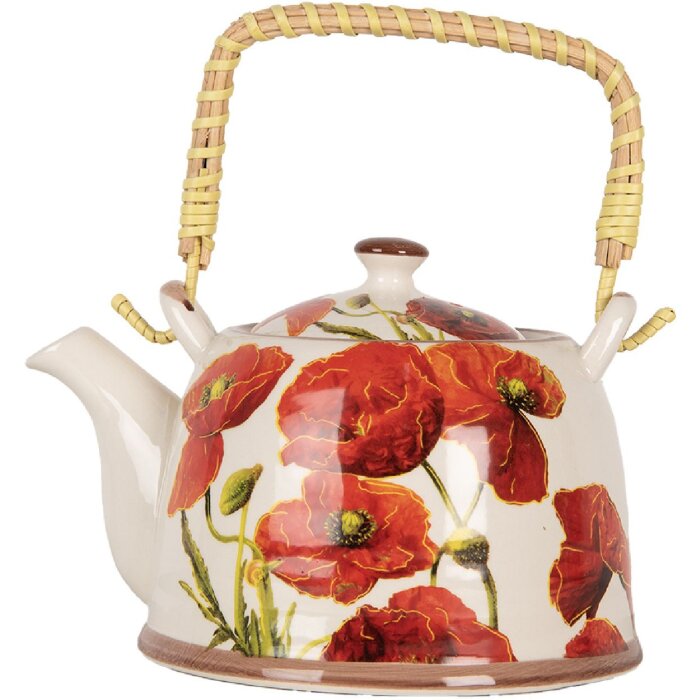 Clayre & Eef 6CETE0171 Theepot Klaprozen Keramiek 800 ml Retro Vintage