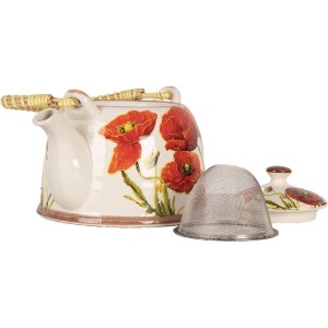 Clayre & Eef 6CETE0171 Theepot Klaprozen Keramiek 800 ml Retro Vintage