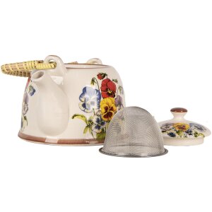 Clayre & Eef 6CETE0172 Theepot Keramisch Wit Blauw 800 ml Retro Vintage