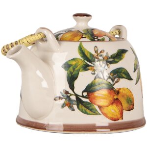 Clayre & Eef 6CETE0174 Theepot Keramiek Wit Geel 800 ml Retro