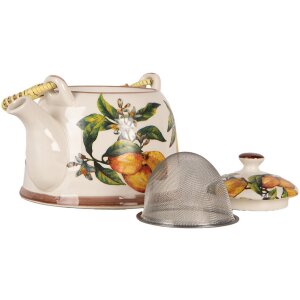 Clayre & Eef 6CETE0174 Theepot Keramiek Wit Geel 800 ml Retro