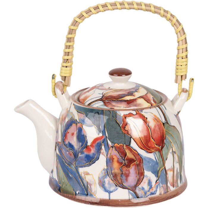 Clayre & Eef 6CETE0179 Theepot Keramisch Wit Blauw 800 ml Retro Vintage
