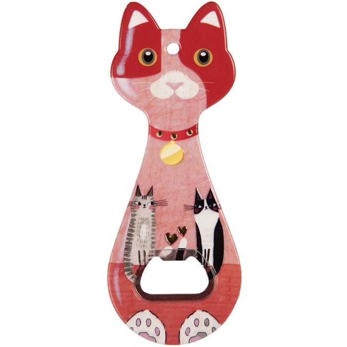 Clayre & Eef 6CE2066 Flesopener Kat Rood 5x14x1 cm Keramiek Landelijke stijl