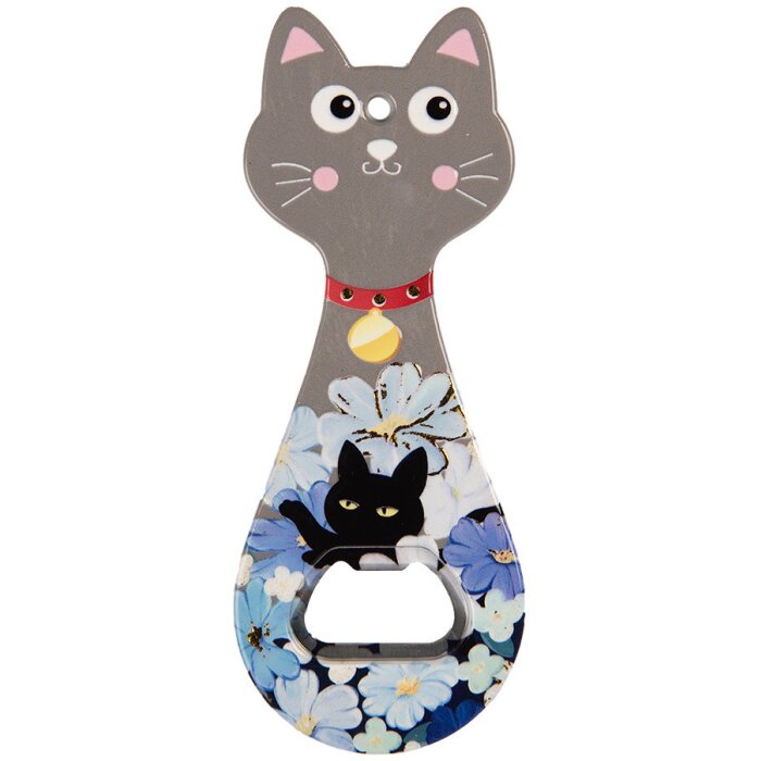 Clayre & Eef 6CE2068 Flesopener Kat Keramiek 5x14 cm Grijs Blauw