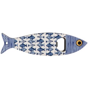 Clayre & Eef 6CE2070 Flesopener Blauw Keramiek 5x18x1 cm Vissenpatroon