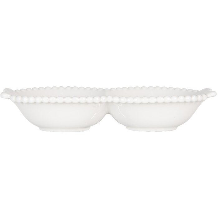 Clayre & Eef 6CEBO0202L Keramische Kom Wit 25x7x3 cm Landelijke Stijl