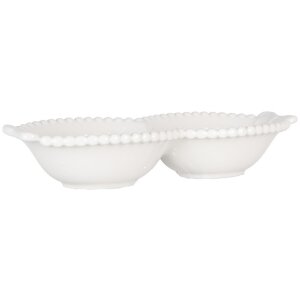 Clayre & Eef 6CEBO0202L Keramische Kom Wit 25x7x3 cm Landelijke Stijl
